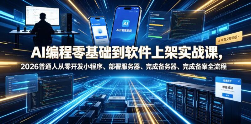 AI编程零基础到软件上架实战课,2026普通人从零开发小程序、部署服务器、完成备案全流程项目落地教程-三零资源