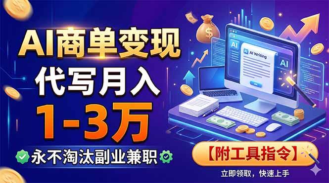 AI商单变现，靠代写月入1-3万，永不淘汰副业兼职【附工具指令】-三零资源