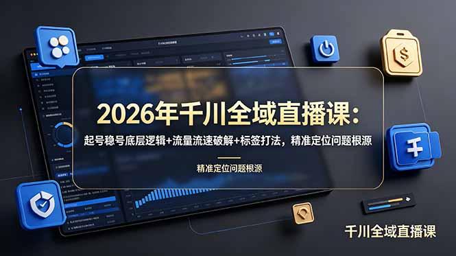2026年千川全域直播课:起号稳号底层逻辑+流量流速破解+标签打法,精准定位问题根源-三零资源