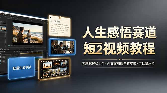 人生感悟赛道短视频教程,零基础轻松上手,AI文案剪辑全套实操可批量出片-三零资源