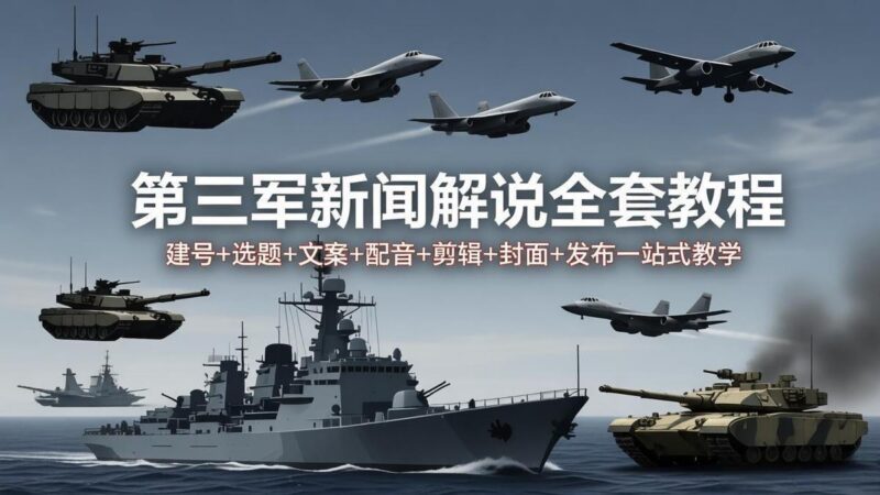 第三军迷新闻解说全套教程:建号+选题+文案+配音+剪辑+封面+发布一站式教学-三零资源