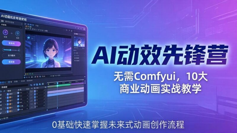 AI 动效先锋营:无需Comfyui,10大商业动画实战教学,0基础快速掌握未来式动画创作流程-三零资源