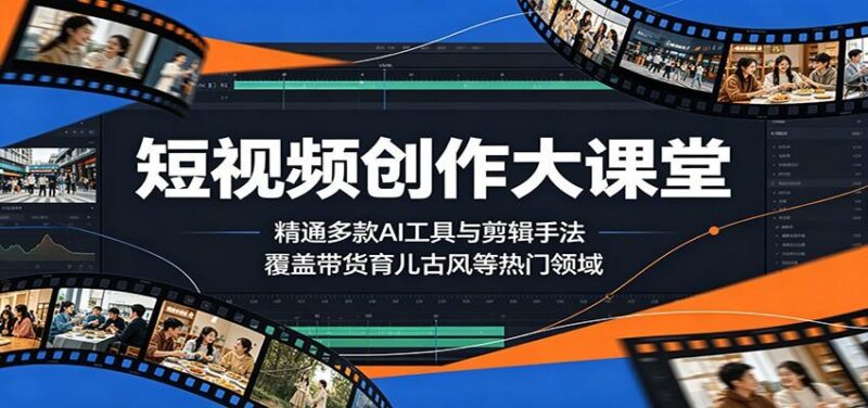短视频创作大课堂:精通多款AI工具与剪辑手法,覆盖带货、育儿、古风等热门领域-三零资源