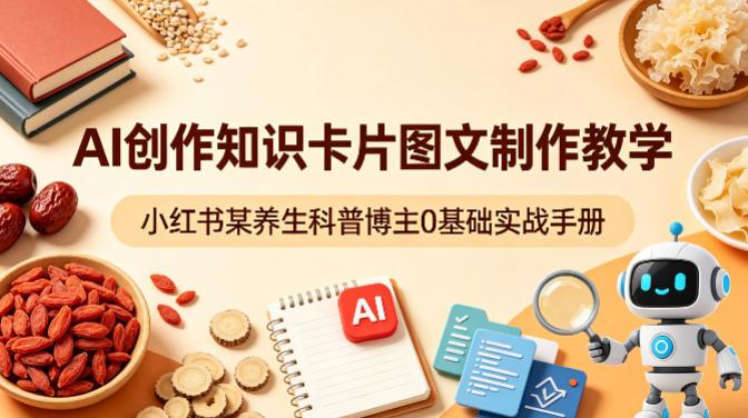 AI创作知识卡片图文制作教学,小红书某养生科普博主0基础实战手册-三零资源