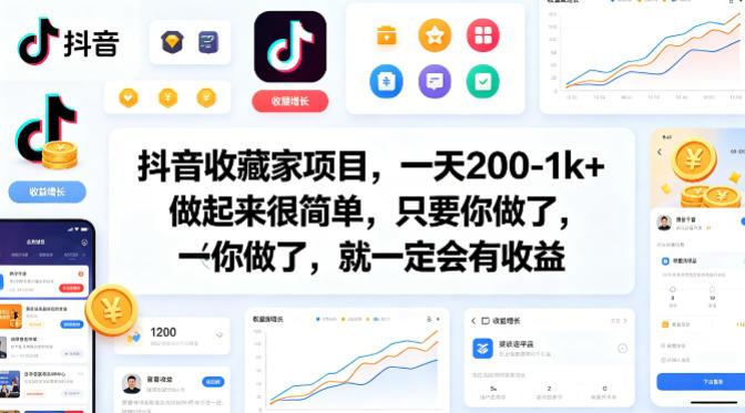 抖音收藏家项目,一天200-1k+做起来很简单,只要你做了,就一定会有收益-三零资源