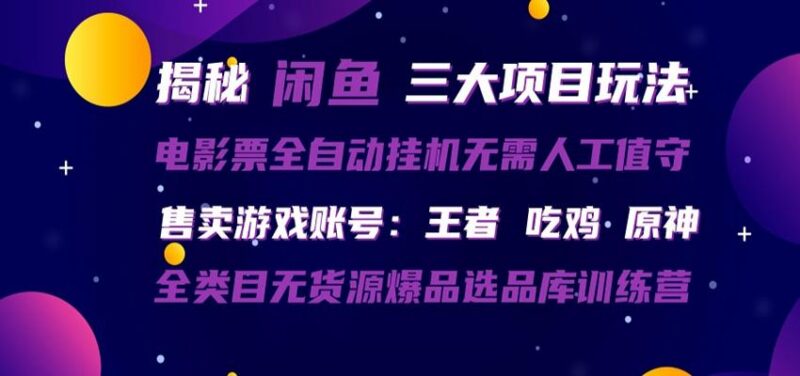 闲鱼三种玩法 全自动电影票 售卖游戏账号 爆品选品库训练营-三零资源