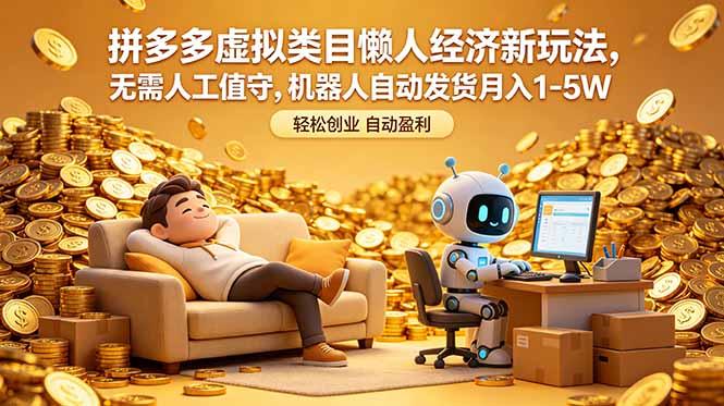 拼多多虚拟类目懒人经济新玩法,无需人工值守,机器人自动发货月入 1-5W-三零资源