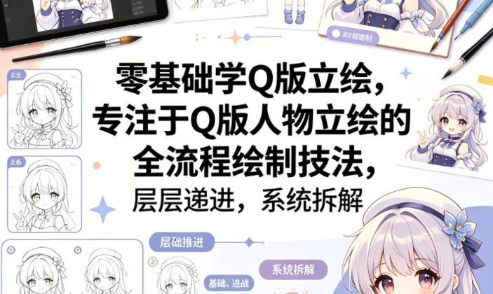 零基础学Q版立绘,专注于Q版人物立绘的全流程绘制技法,层层递进,系统拆解-三零资源