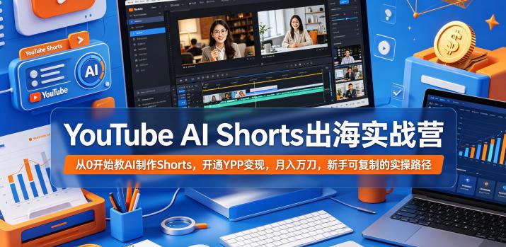 YouTube AI Shorts出海实战营,从0开始教AI制作Shorts,开通YPP变现,月入万刀,新手可复制的实操路径-三零资源