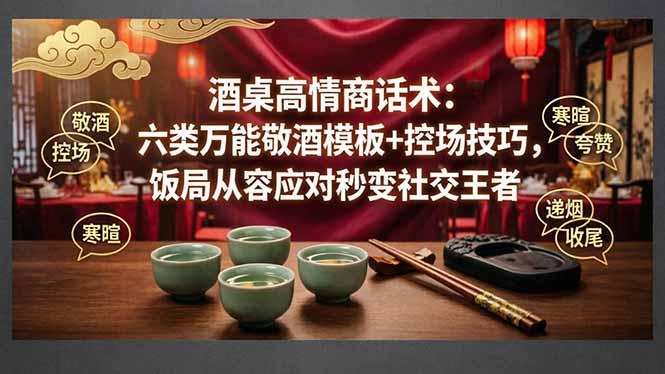 付费文章：酒桌高情商话术：六类万能敬酒模板+控场技巧，饭局从容应对秒变社交王者-三零资源