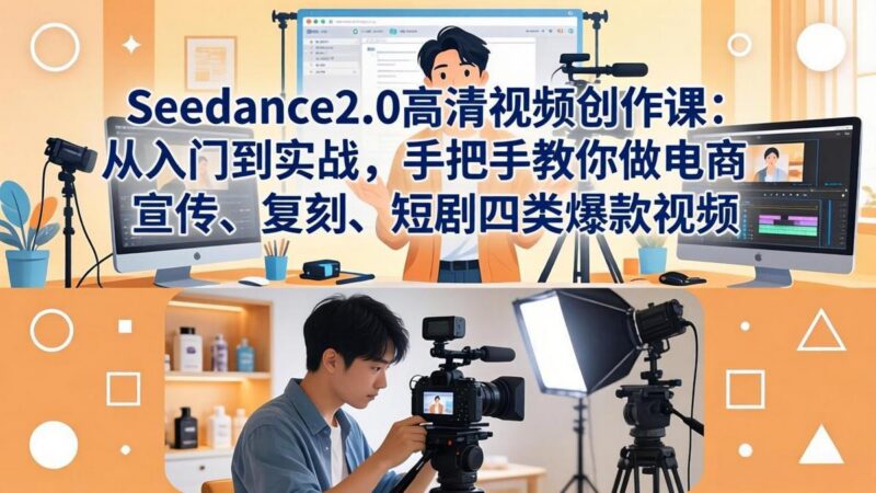 Seedance2.0高清视频创作课:从入门到实战,手把手教你做电商、宣传、复刻、短剧四类爆款视频-三零资源