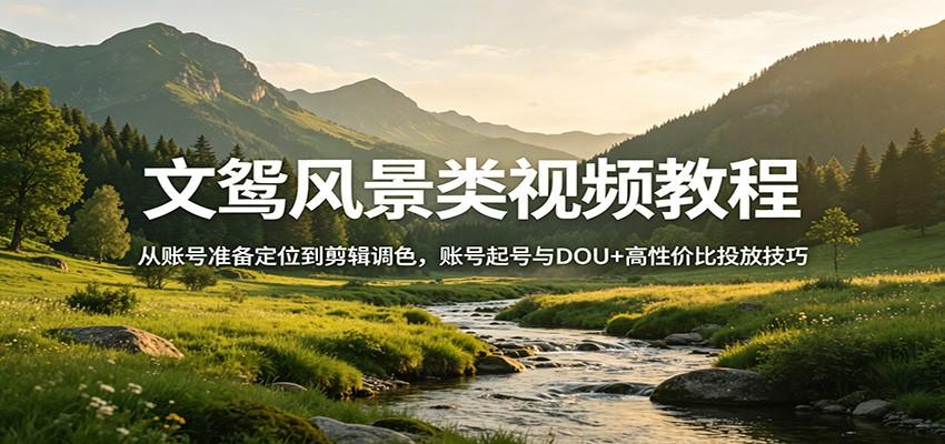 文鸳风景类视频教程:从账号准备定位到剪辑调色,账号起号与DOU+高性价比投放技巧