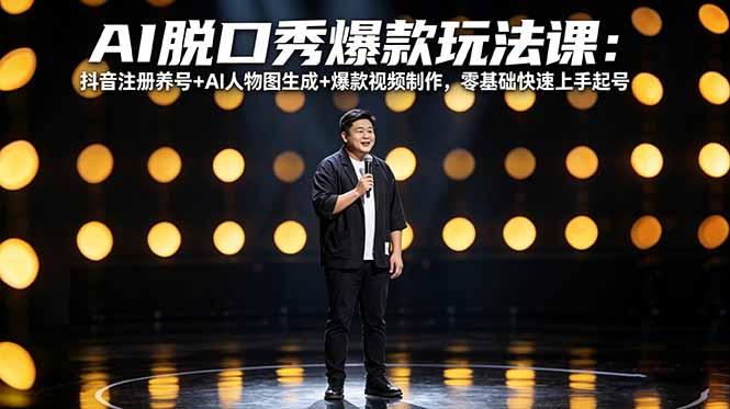 AI脱口秀爆款玩法课:抖音注册养号+AI人物图生成+爆款视频制作,零基础快速上手起号-三零资源