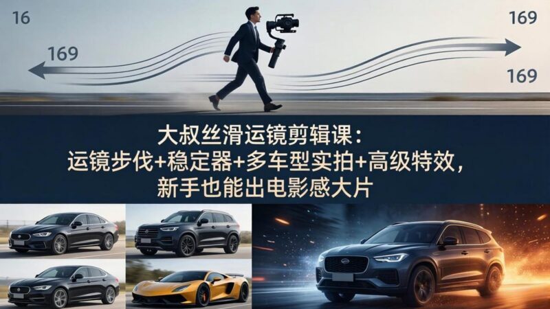 大叔丝滑运镜剪辑课:运镜步伐+稳定器+多车型实拍+高级特效,新手也能出电影感大片-三零资源