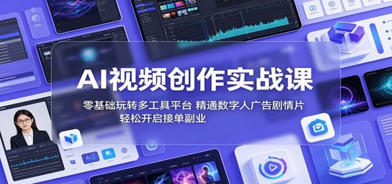 AI视频创作实战课：零基础玩转多工具平台，精通数字人广告、剧情片，轻松开启接单副业-三零资源