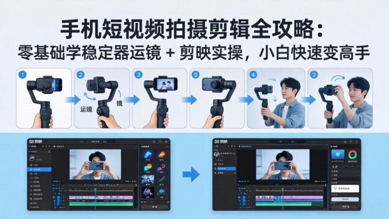 手机短视频拍摄剪辑全攻略:零基础学稳定器运镜 + 剪映实操,小白快速变高手-三零资源