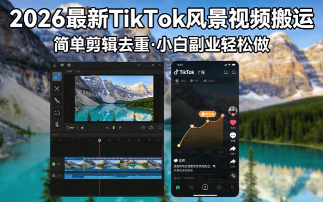 2026最新TikTok风景视频搬运简单剪辑去重小白副业月入 8000-三零资源