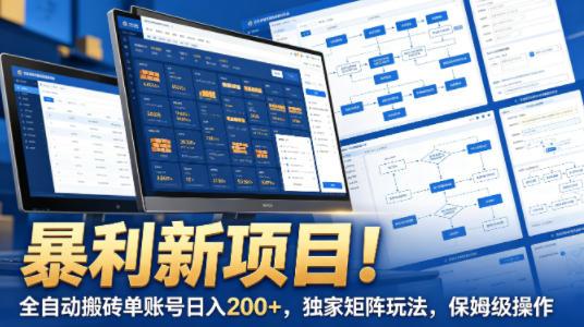 暴利新项目!全自动搬砖单账号日入200+,独家矩阵玩法,保姆级操作【揭秘】-三零资源