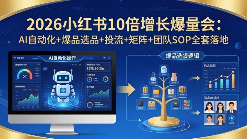 2026小红书10倍增长爆量会:AI自动化+爆品选品+投流+矩阵+团队SOP全套落地-三零资源