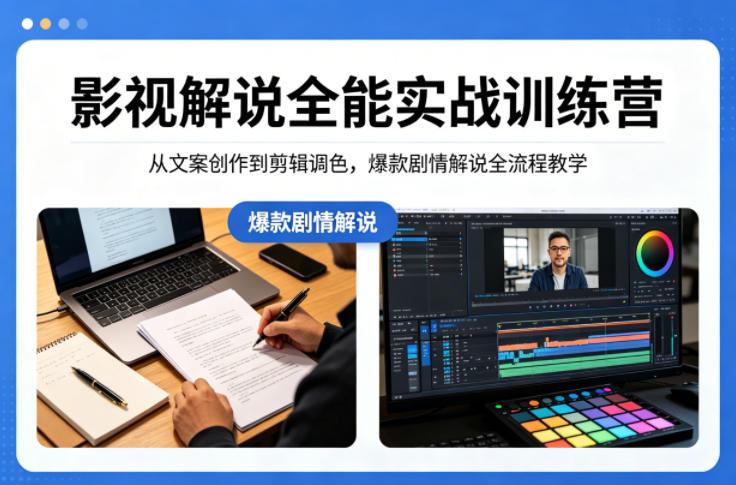 影视解说全能实战训练营:从文案创作到剪辑调色,爆款剧情解说全流程教学-三零资源
