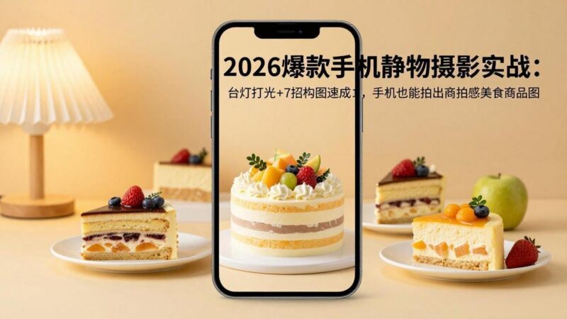 2026爆款手机静物摄影实战:台灯打光+7招构图速成,手机也能拍出商拍感美食商品图-三零资源