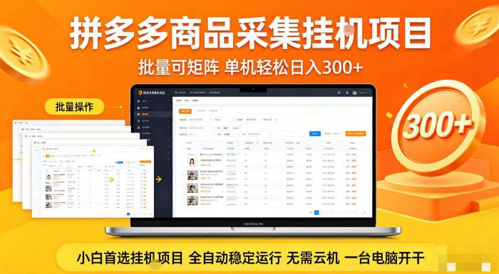 拼多多商品信息全自动采集项目，批量可矩阵，单机轻松日入300+，无需云机一台电脑开干【揭秘】-三零资源