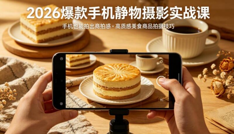 2026爆款手机静物摄影实战课,手机也能拍出商拍感,学会拍出高质感美食商品-三零资源