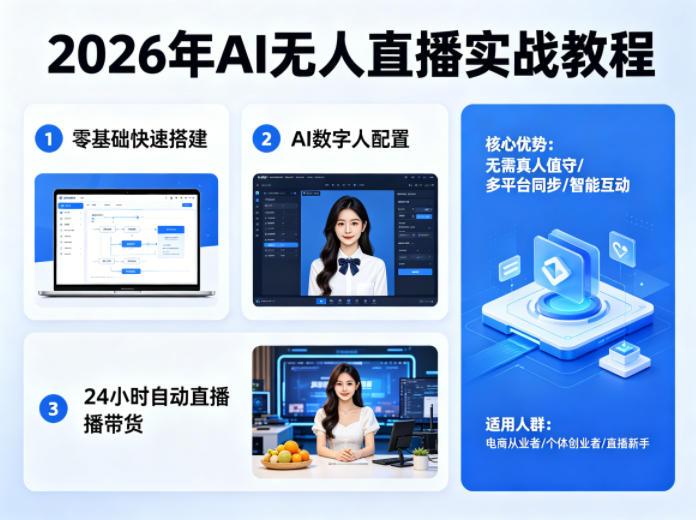 2026年AI无人直播实战教程,零基础也能快速搭建AI数字人无人直播间,实现24小时自动直播带货-三零资源