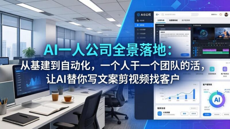 AI一人公司全景落地：从基建到自动化，一个人干一个团队的活，让AI替你写文案剪视频找客户-三零资源