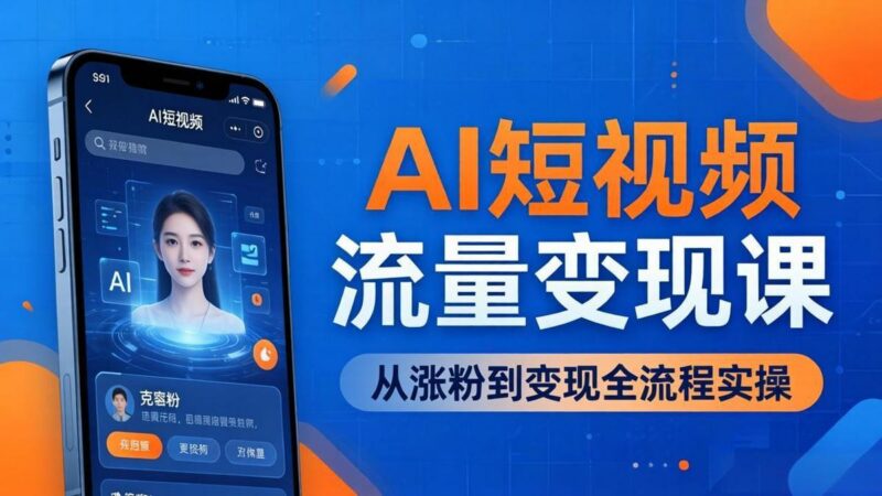 AI短视频流量变现课:一部手机玩转数字人克隆+爆款制作,从涨粉到变现全流程实操-三零资源