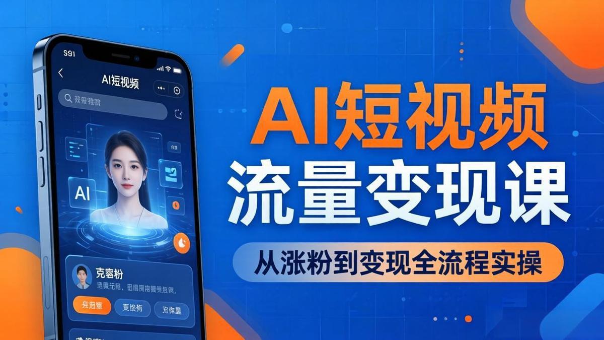 AI短视频流量变现课:一部手机玩转数字人克隆+爆款制作,从涨粉到变现全流程实操
