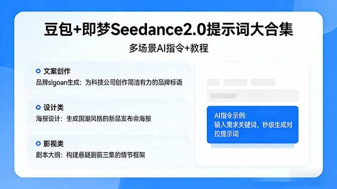 豆包+即梦Seedance2.0提示词大合集:多场景AI指令+教程,解锁文案、设计、影视高效创作-三零资源