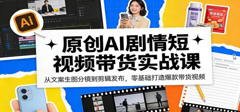 原创AI剧情短视频带货实战课:从文案生图分镜到剪辑发布,零基础打造爆款带货视频-三零资源