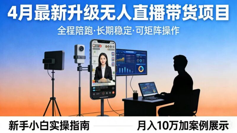 4月最新升级 无人直播 带货 全程陪跑 长期稳定 可矩阵 每天半小时新手小白实操月入 十万-三零资源