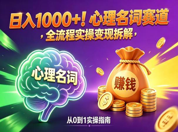 心理名词赛道，新手小白也能做，全流程项目拆解，单日变现1k+-三零资源