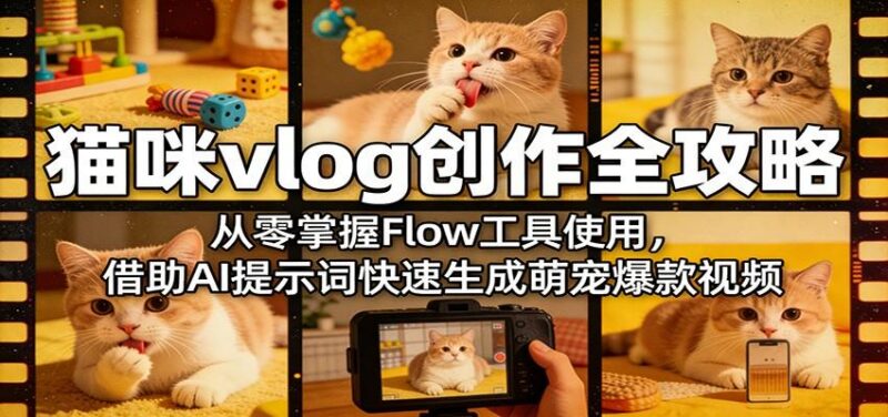 猫咪vlog创作全攻略:从零掌握Flow工具使用,借助AI提示词快速生成萌宠爆款视频-三零资源
