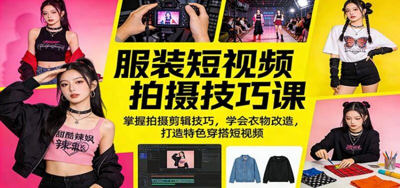 服装短视频拍摄技巧课：掌握拍摄剪辑技巧，学会衣物改造，打造特色穿搭短视频-三零资源