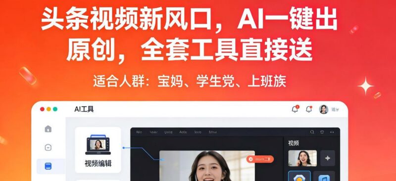 头条视频新风口,AI一键出原创,全套工具直接送,人人可做,有手就行【揭秘】-三零资源