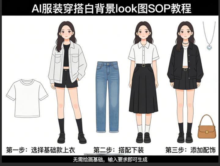 AI服装穿搭白背景look图SOP教程,不用会画画,提几句具体要求,AI就能还你一个奇迹-三零资源