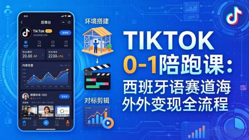 TIKTOK 0-1 陪跑课:从环境搭建到刷对标剪辑,西班牙语赛道海外变现全流程-三零资源