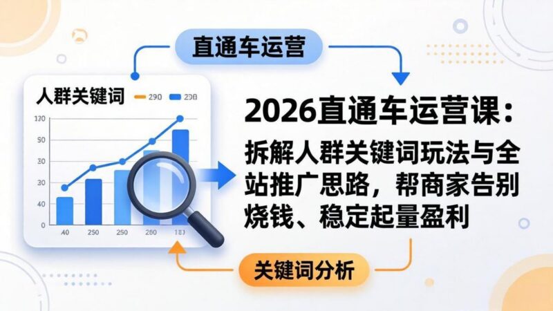 2026直通车运营课:拆解人群关键词玩法与全站推广思路,帮商家告别烧钱、稳定起量盈利-三零资源