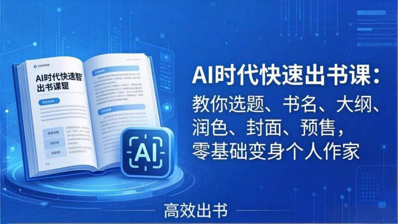 AI时代7天闪电出书课：教你选题、书名、大纲、润色、封面、预售，零基础变身个人作家-三零资源
