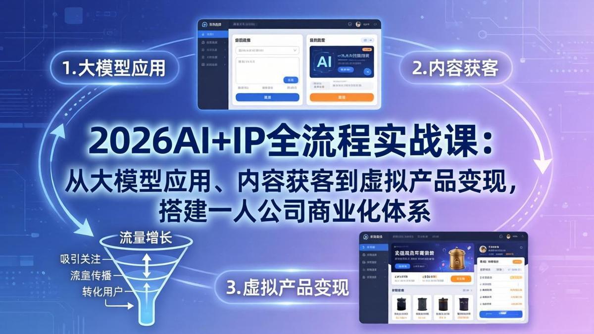 2026AI+IP全流程实战课：从大模型应用、内容获客到虚拟产品变现，搭建一人公司商业化体系