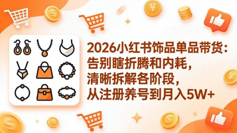 2026小红书饰品单品带货：告别瞎折腾和内耗，清晰拆解各阶段，从注册养号到月入5W+-三零资源