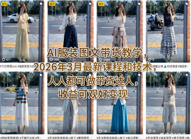 AI服装图文带货教学,2026年3月最新课程和技术,人人都可做带货达人,收益可观好变现-三零资源