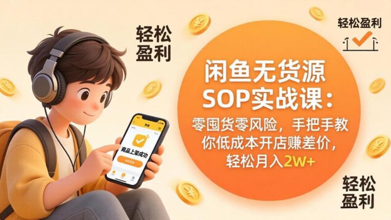闲鱼无货源SOP实战课：零囤货零风险，手把手教你低成本开店赚差价，轻松月入2w+-三零资源