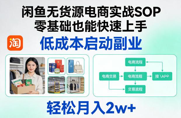 闲鱼无货源电商实战SOP，零基础也能快速上手，低成本启动副业，轻松月入2w+-三零资源