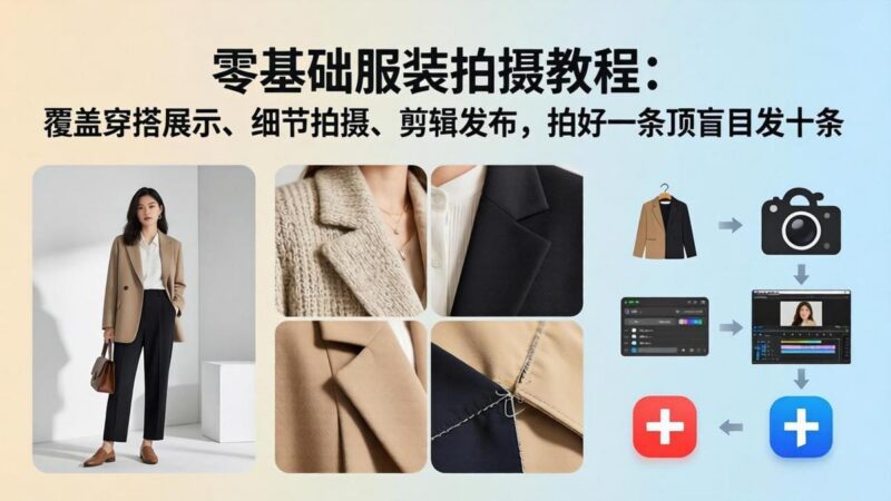 零基础服装拍摄教程：覆盖穿搭展示、细节拍摄、剪辑发布，拍好一条顶盲目发十条-三零资源