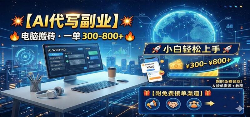 AI代写副业,电脑搬砖,一单300-800+,小白轻松上手,附免费接单渠道-三零资源