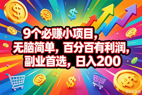 9个必赚钱的小项目，百分百会赚米，无脑简单，副业首选，日入200+-三零资源